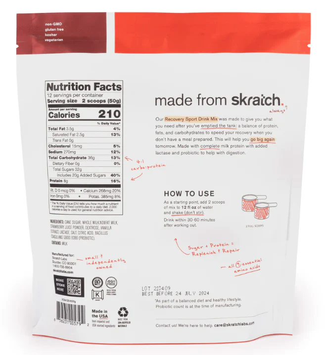 Skratch Sport Recovery Drink Mix Strawberries + Cream 600g - Image 2